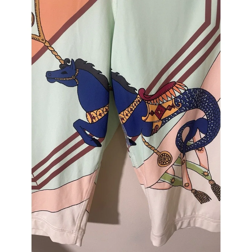 Tory Burch Rare Carousel Printed Silk Weightless Biker Shorts Large Animals NWT